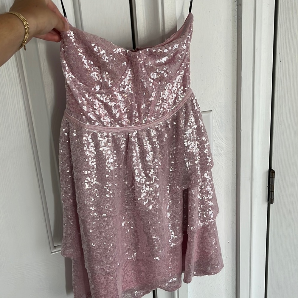 PINK SWEATHEART SEQUIN RUFFLE MINI DRESS